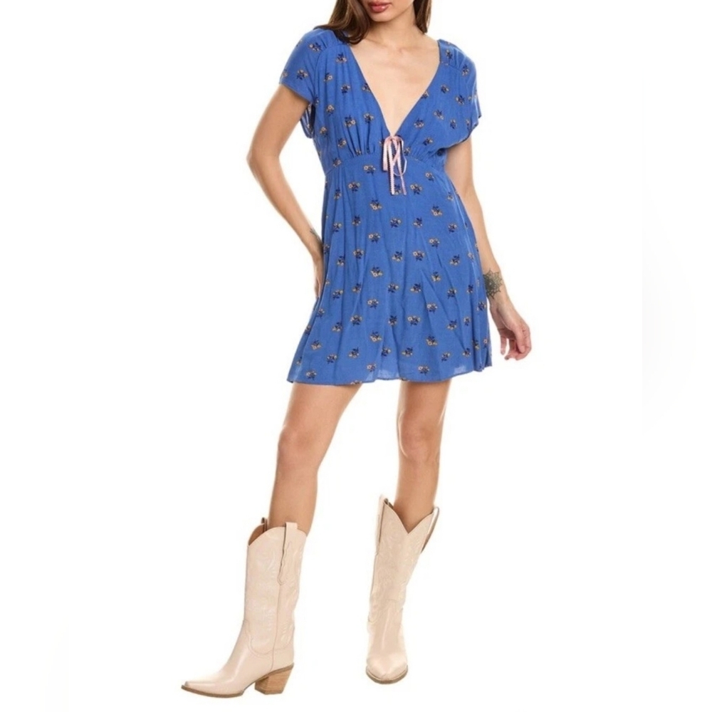 Free People Women's Blue Floral Everyone's Favorite Mini Dress (XS)